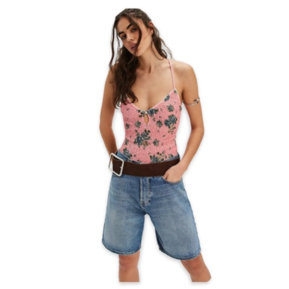 Free‎ People Seaside Rose Textured Bodysuit Size Medium Floral New boho coastal